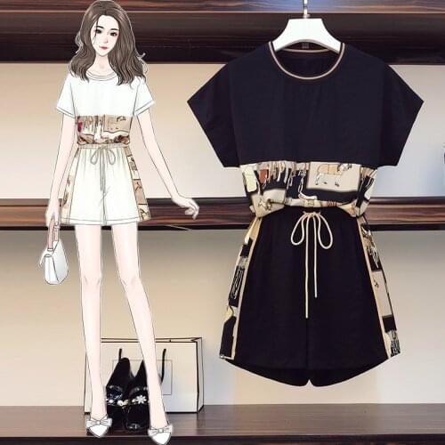 Women Two Piec Printing T Shirts And Shorts Set Summer Short Sleeve O Neck Casual Joggers Sports Suit Shorts Outfit For Woman