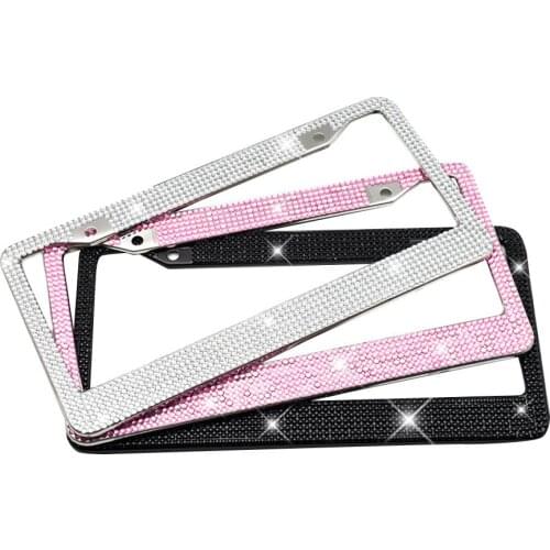 1pc Bling Crystal License Plate Frame Women Luxury Handcrafted Rhinestone Car Frame Plate with Ignition Button fit for U.S model