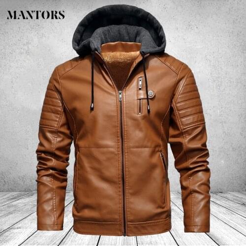 2021 Men Leather Jackets Hooded Casual Warm Thick Fleece Bomber Jacket Mens Military Jackets Autumn Jacket Windbreaker Coat Male