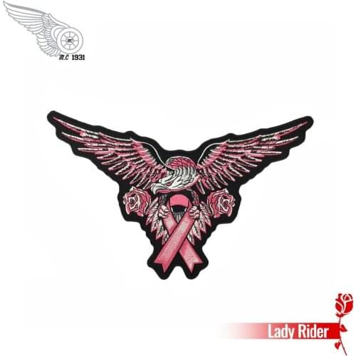 28cm Pink label Eagle embroidery lady biker patch motorcycle punk iron on transfer patches for clothing jacket