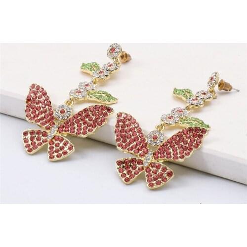 New Arrivals Luxury Fashion Rhinestone Drop Dangle Earrings For Women Long Butterfly Insect Earring For Women 2021 Jewelry