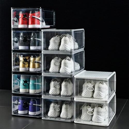 5Pcs Clear Stackable Shoes Box Thickened Dustproof Plastic Clamshell Drawer Type Shoe Storage Box Organizer JS22