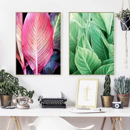 Abstract Wall Art Natural Green Red Plant Leaves Paintings Nordic Canvas Posters Prints Living Room Bedroom Corridor Decoration