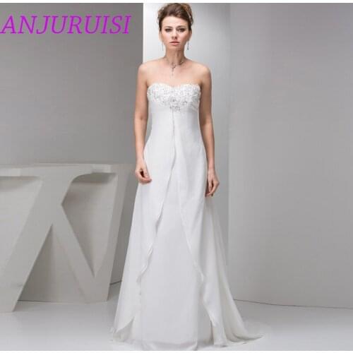 ANJURUISI Sweetheart Chiffon Beach Wedding Dresses 2020 robe de mariage Appliques Beaded Bridal Dress Simple Vestido De Novia