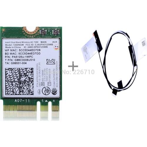 7260AC NGFF WiFi WLAN Card Bluetooth 4.0&2 PCS IPEX-4 Gen4 IPEX MHF4 Antenna