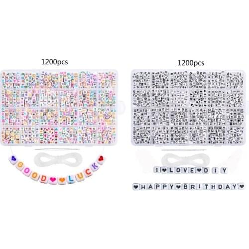 D2TD 1200PCS Acrylic Letter Beads White Round Letter Beads Alphabet Beads A-Z and Heart Bead Bracelet Necklace Jewelry Making