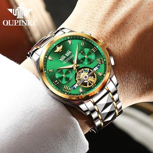 OUPINKE Swiss Luxury Automatic Watch Men Sapphire Stainless Steel Sport Multifunction Mechanical Wristwatch Reloj hombre