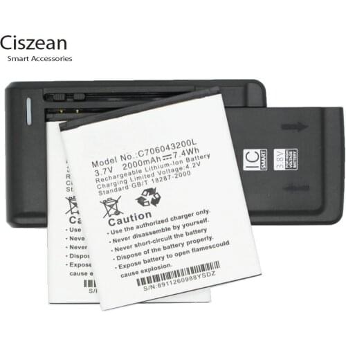 Ciszean 2x 3.7V 2000mAh Replacement Battery+Universal charger C706043200L For BLU Studio 5.0 C HD L120 D534 D670U D670 batteries