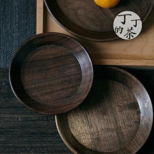 Wood Dishes Plates Storage for Bread Fruit Candy Trays Saucer Dessert Dinner Food Cake Black Walnut