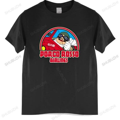 Summer t-shirt shubuzhi brand teeshirt Porco Rosso Airlines men t shirt animal red pig unisex t-shirt loose style tops