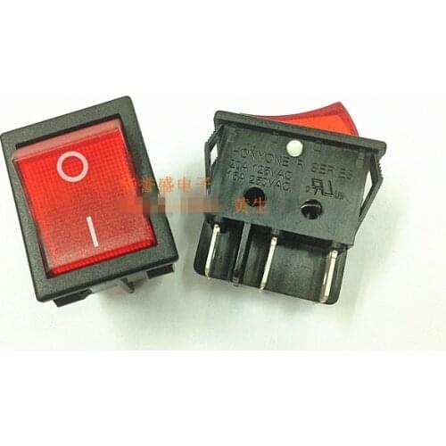 Original new 100% import rocker switch R-220-C5L-BR 6pin 2gear with red light silver contact 16A250V