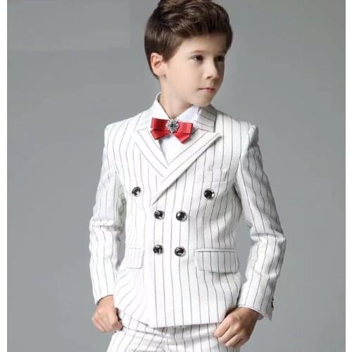 White Strap Notched Lapel Boy Suits One Button Wedding Suits Children Party Tuxedos boys Smoking blazer (jacket+pant+vest)