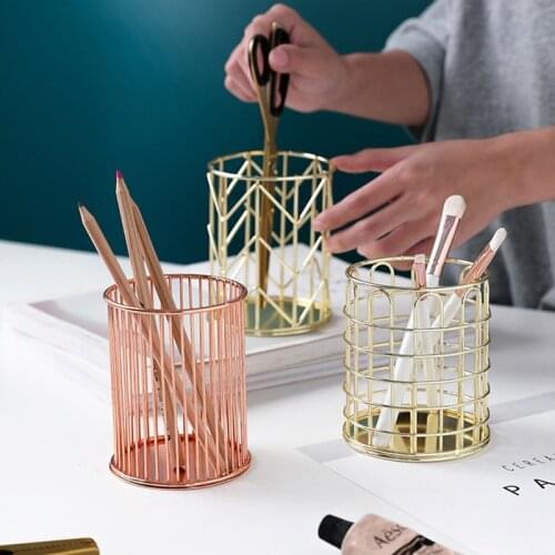 Round Metal Pen Pencil Holder Desk Organizer Case, Home School Office Stationery Storage Box