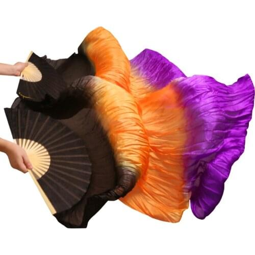 Hot Selling 100% Real Silk Veils Dancing Fans 1 Pair High Quality Silk Belly Dancing Fans wholesale Size color can be customized