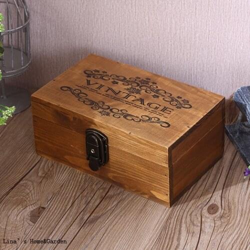 Small Cute Lockable Rectangle Vintage Solid Fir Wooden Jewelry Box