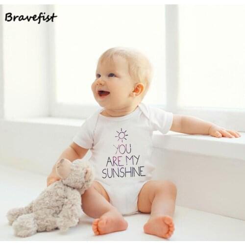 Fashion Baby Bodysuits YOU ARE MY SUNSHINE Letters Print Infant Jumpsuits Cotton Short Sleeve Kids Overalls Summer Child Clothes