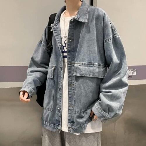 Fashion Denim Jacket Mens Retro Single-Breasted Loose Lapel Jacket 2021 Latest Spring And Autumn Blue Classic Clothing 3XL