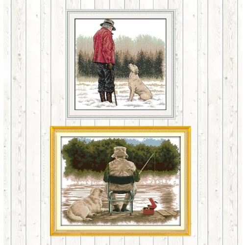 The Old Man and His Dog Cross Stitch Kit Wall Home Decor Embroidery Handmade Needlework DMC Floss Kit 11CT 14CT Cross Stitch Set