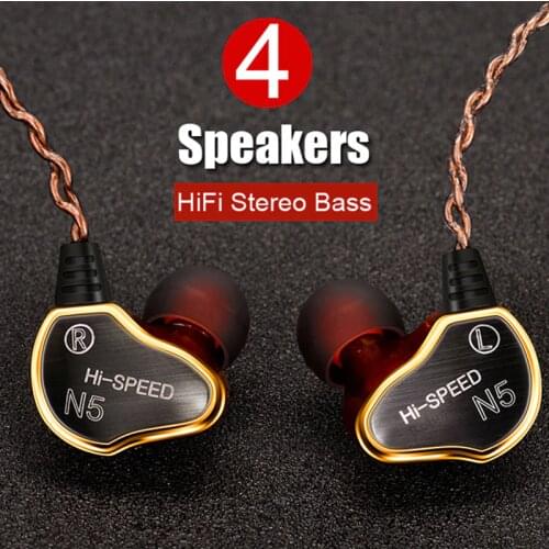 Earhook Headset Wired Inear Earbuds Dual Dynamic 4 Speakers HiFi Bass Sports Gaming Earphones Noise Cancel 3.5mm Microphone