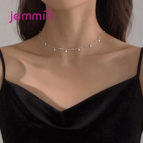 Bohemian Tiny Beads Women Choker Necklace Female Silver Color Short Chain Necklace Real 925 Sterling Silver Necklace Jewelry