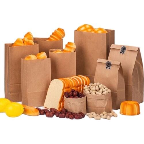 100X Custom Logo Printed Recycled Brown Kraft Paper Gift Bags for Bread Bespoke Take Away Fast Food Bag with Handle