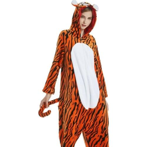 Adult Tiger Pajama Sets Pyjamas Women Animal Sleepwear Hooded Winter Soft Pijama Night Suit 2019