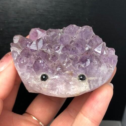 Natural fantasy amethyst carving hedgehog, meditation reiki heal home decoration decoration pieces