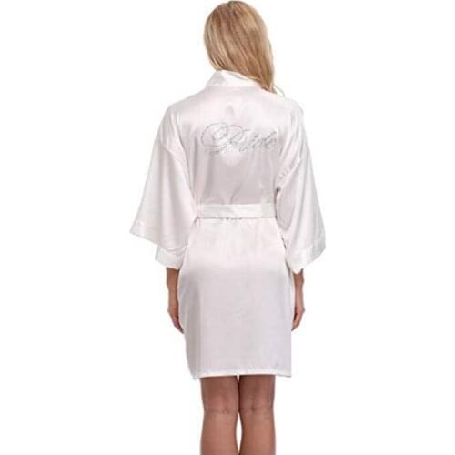 RB87 Summer Short Satin Rhinestone Letter Bride Robes Bridesmaids and Maid Of Honor Robes Sleepwear Nightwear Wedding Bathrobe