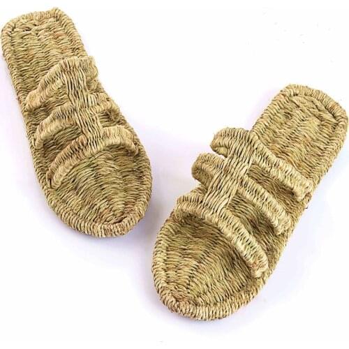 Sandals Large Size Men And Women Summer Pure Hand-woven Straw Slipper Two Toe Clip Feet For Outdoor 2021