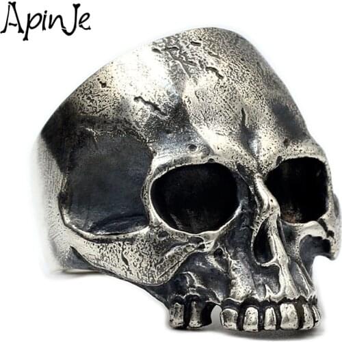 Apinje 925 Sterling Silver Vintage Skeleton Ring for Men Skull Punk Hip Hop Rock Rings Retro Unique Handcrafted Jewelri