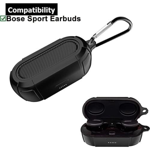 Silicone Protective Cover Front LED Visible Case Skin Designed for Bose Sport Earbuds True Wireless Earphones with Keychain