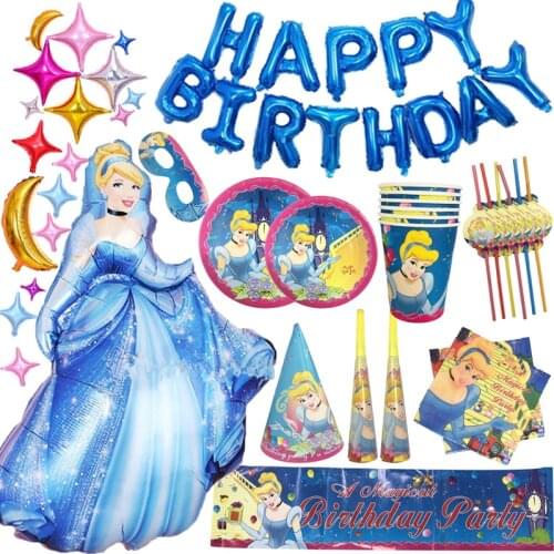 Disney Cinderella Theme Party Tableware Girls Birthday Party Decoration Tablecloth Paper Cup Plate Party Baby Shower Supplies