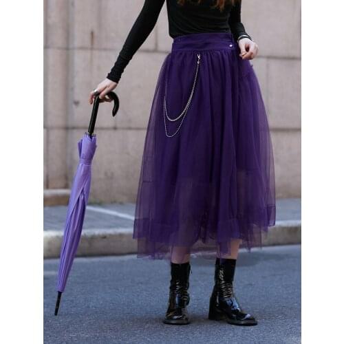 IRINACH279 FALL WINTER 2020 COLLECTION detachable chains a line high waist midi long tulle skirt women