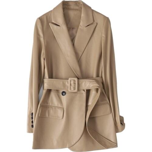 Sheepskin Leather Suede Coat Spring Autumn Women Outerwear Moto Suit Garment LF2068