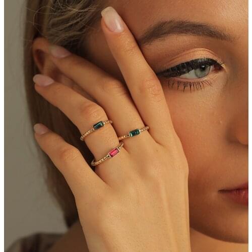 Women Fashion Jewelry 3 Pieces/Set Rectangle Crystal Rings-Different Sizes Stacked Ring