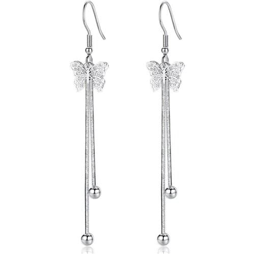 925 Sterling Silver Fashion Hollow Bowknot Long Tassel Design Drop Earrings for Women Jewelry Gift Wholesale Drop Shipping