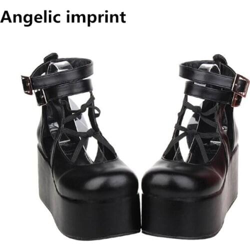 Angelic imprint handmade woman mori girl lolita cosplay shoes lady high wedges heels pumps women princess dress party shoes 10cm