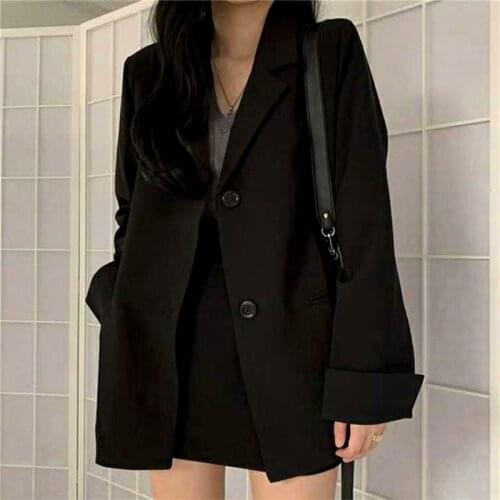 Fashion 2021 Spring Blazer Women Single Breasted Oversized Suits Jacket Office Ladies Loose Long Sleeve Blazer Black