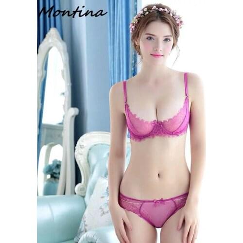 Bra and Panty Set Transparent Bra Plus Size Women Underwire Push Up Unlined Half Cup Clearance See Through Sexy Ultra Thin Bra