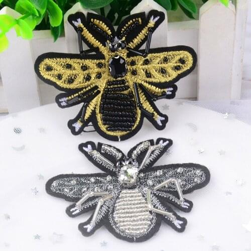 15pcs/Lot Rhinestones Beaded Embroidery Bee Applique Sewing Accessories Iron On Patches For Clothing Diy Hat Decoration Freeship