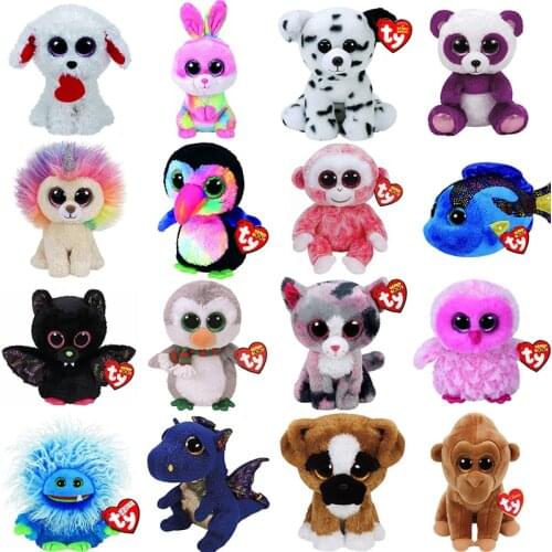 15cm Ty Beanie Big Eyes Stuffed Plush Animal Dolls Unicorn Cat Spider Owl Fox Doll Dinosaur Dolls Kids Toy Gift