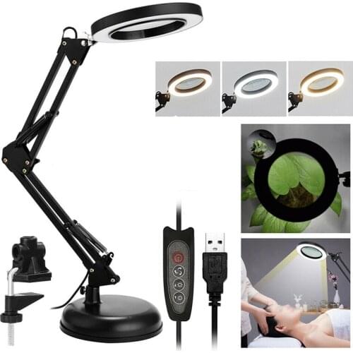 5X Desktop Magnifier Lamp Professional Electronic Repair Read Magnifier Tool Long Arm Foldable LED Light Magnifying Glass