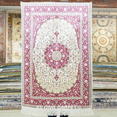 Yilong 2.7'x4' Medallion Hand Woven Area Rug Floral Hand Knotted Silk Carpet (HF207B)