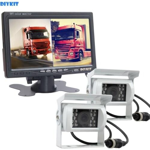 DIYKIT DC12V - 24V 7" 2 Split LCD Screen Car Monitor HD CCD Rear View Car Camera White System for Bus Houseboat Truck