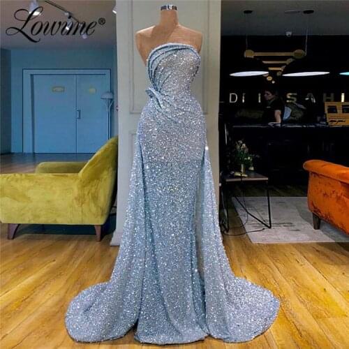 Sparkly Glitter Crystals Evening Dress Strapless Arabic Party Dresses Mermaid Dubai Design Middle East Long Prom Dresses Formal