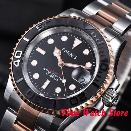 41mm Parnis Miyota mens watch sapphire glass black dial luminous brushed ceramic bezel 5ATM Automatic wrist watch men 980