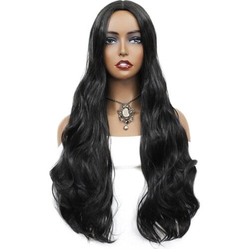 Black Long Wavy Wig Synthetic Hair Wigs for Black Women Natural Middle Part Wigs Resistant Hair