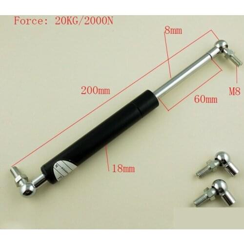 60mm Stroke 20kg/200n Force Auto Gas Spring Damper Ball Gas Strut Shock Spring Lift Prop Automotive M8 Gas Spring 200mm