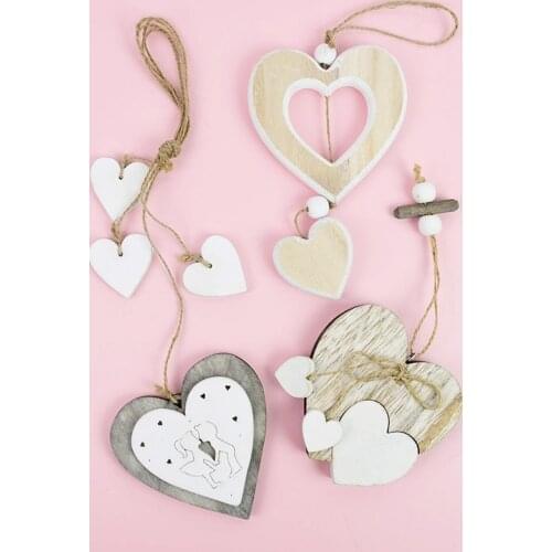 Wooden Heart Pendant Hanging Ornament Craft Supplies Wedding Favor Gift Valentines Day Decoration