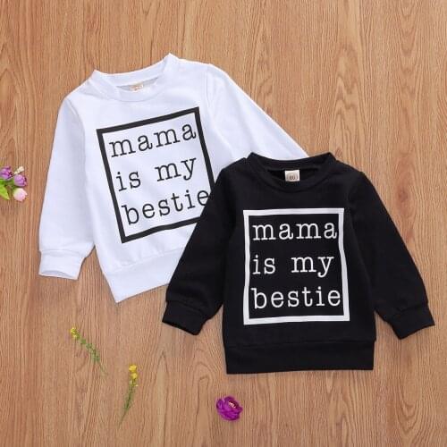 Kids Baby Letter Printing Pullover Ribbed Closing Classic Round Neck Cloth Autumn Spring Black White Sweatshirt 2021 New Fashion